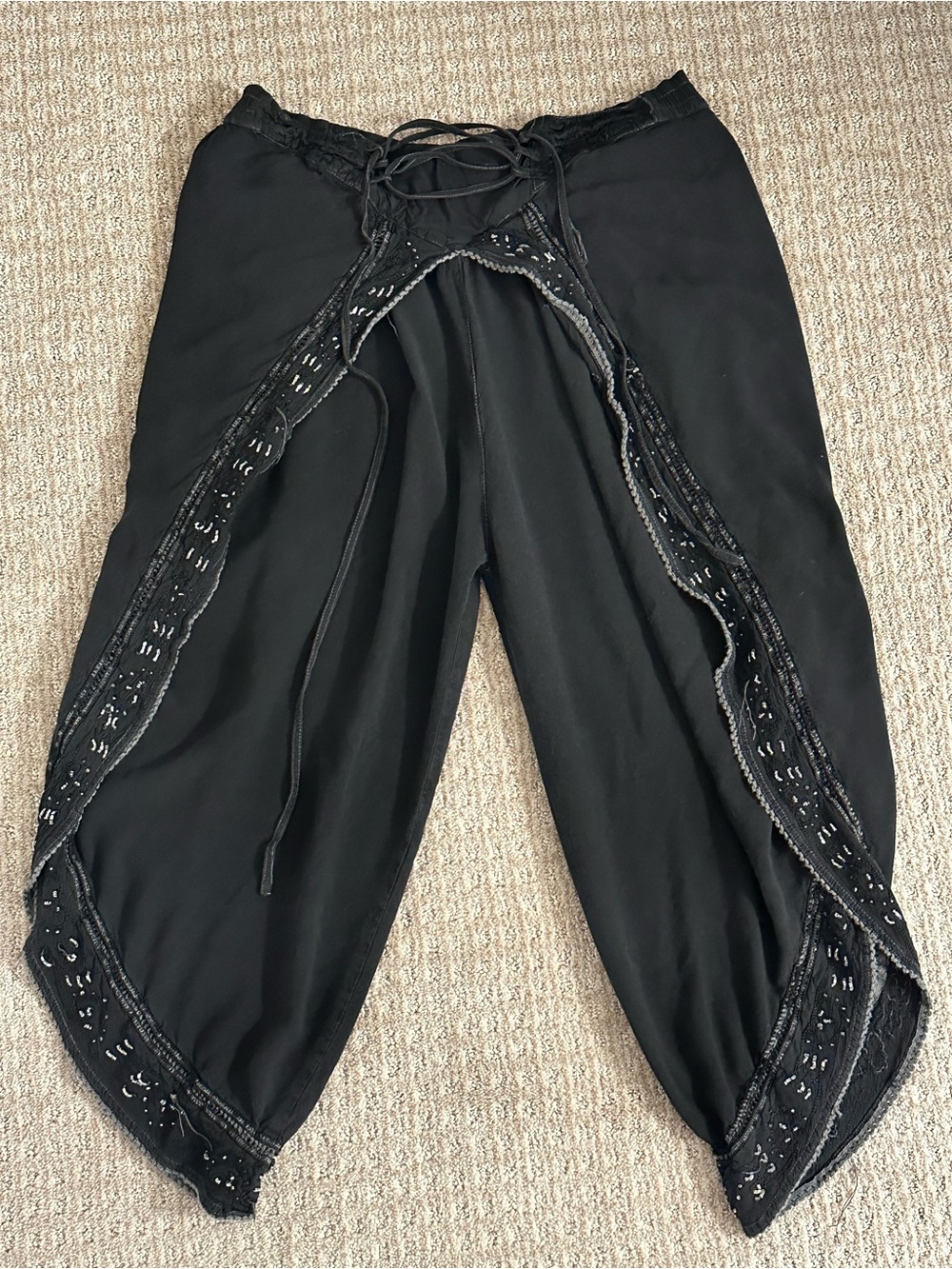 Vintage Magic Black Lace Tulip Split Leg Harem Pants